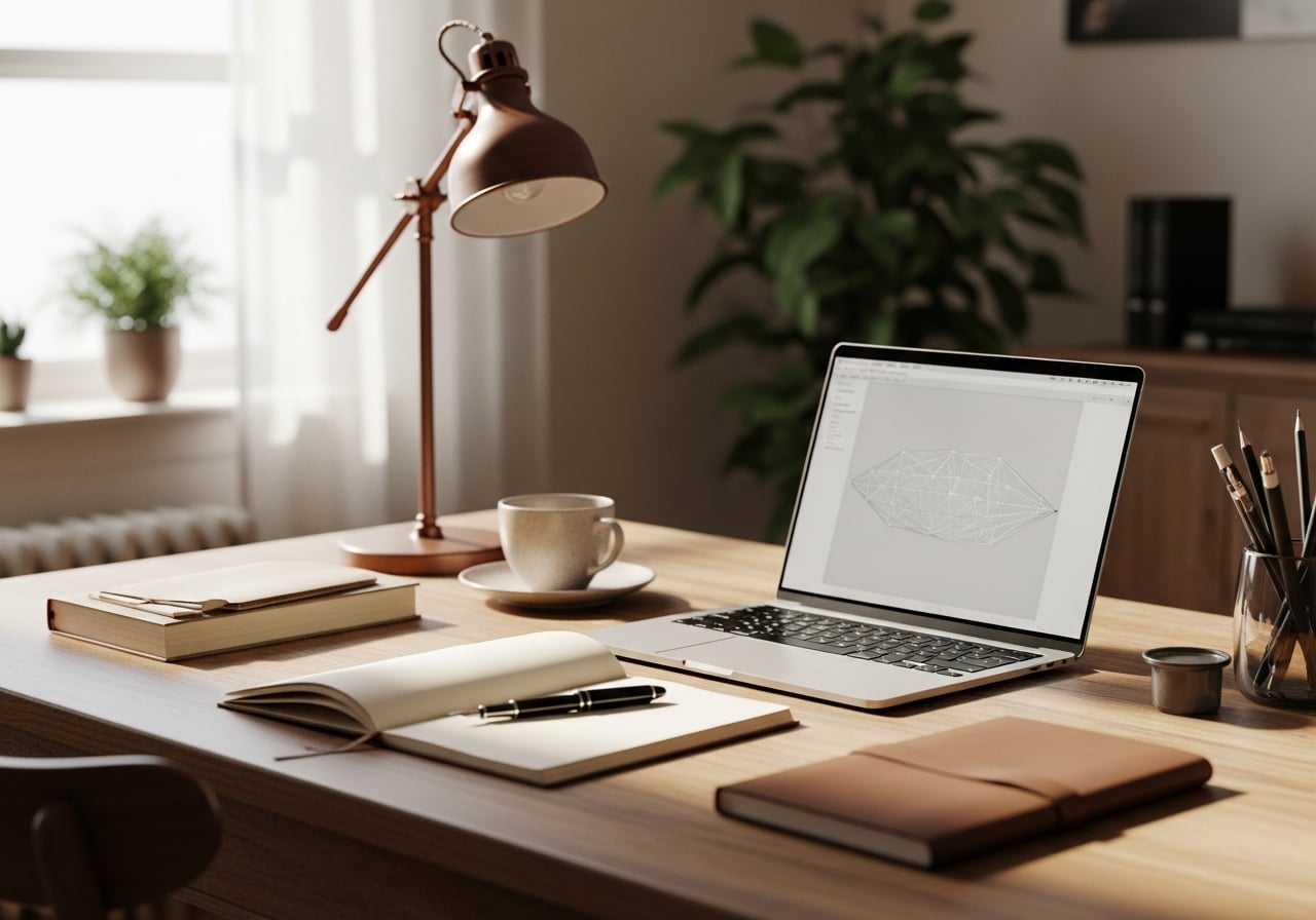 Illustrative sunlit workspace for the fictional Fieldwork design sample